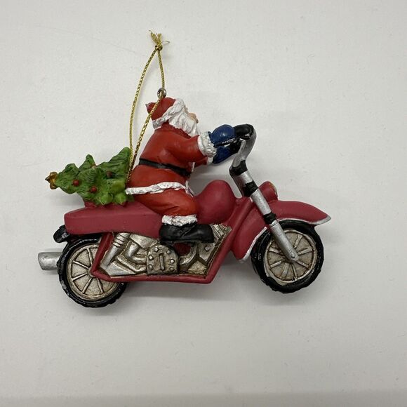 Vintage Motorcycle Riding Santa Christmas Ornament Lot Of 4 Rare Collectors - Picture 6 of 9